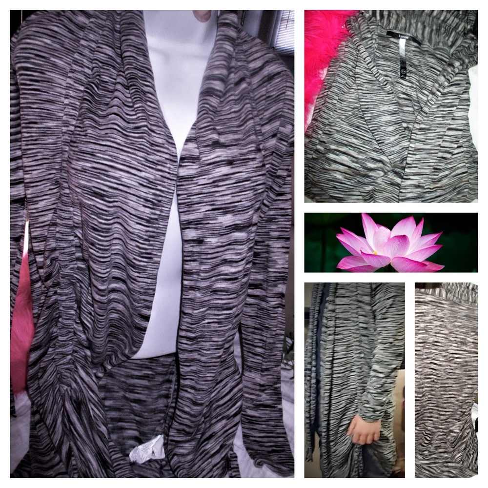 KENSIE BLACK WHITE OPEN LONG SPRING CARDIGAN  XS